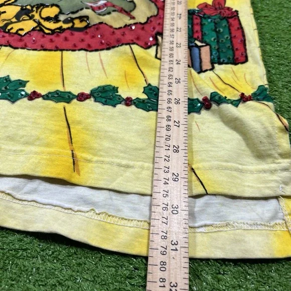 Vintage Disney Sequin Shirt LG Yellow Mickey All Over Print By Joujou Holiday - Picture 8 of 10